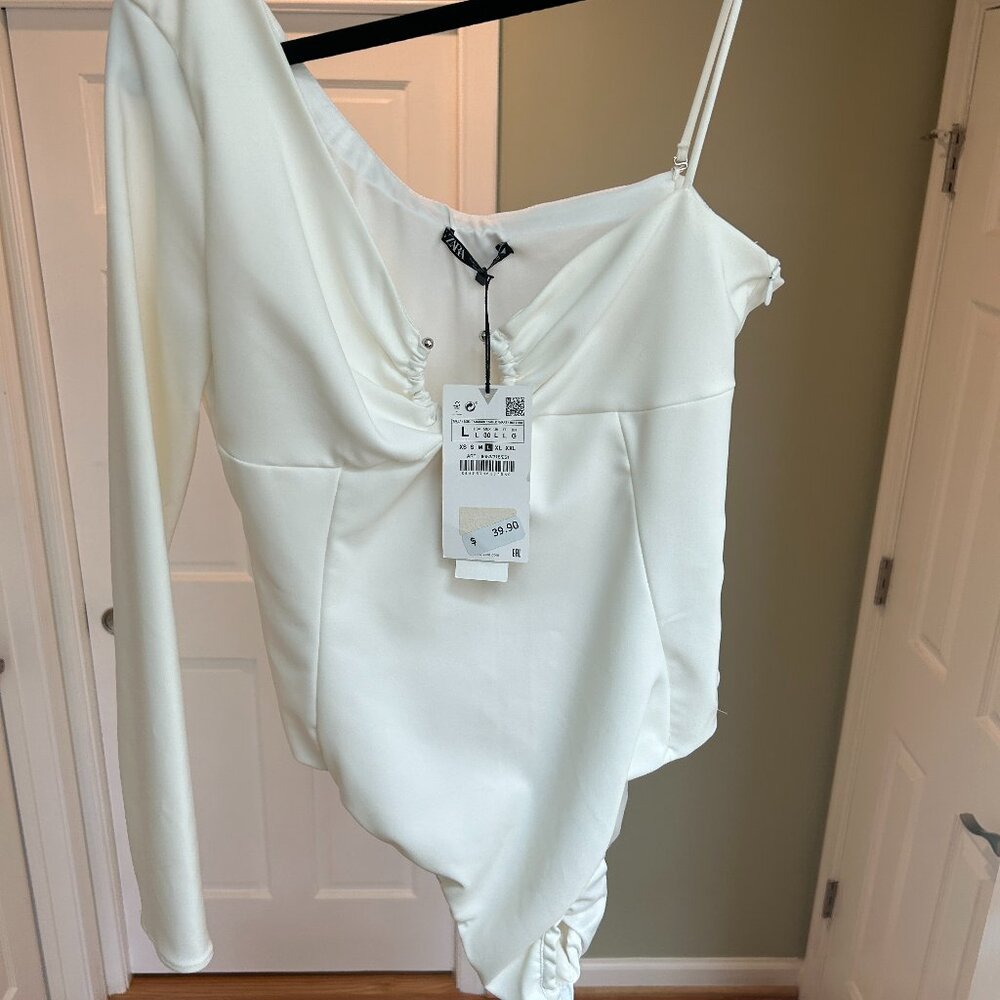 Zara one shoulder white bodysuit, NWT